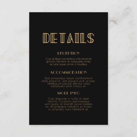  jaren '20 Art Deco bruiloft gastinformatie Informatiekaartje (Voorkant)