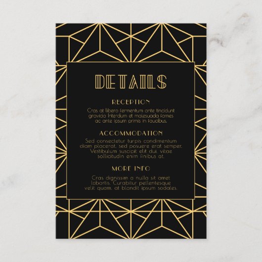 jaren '20 Art Deco bruiloft gastinformatie Informatiekaartje (Voorkant)