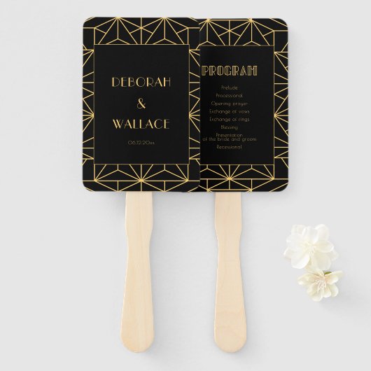 jaren '20 Art Deco eenvoudig huwelijksprogramma Handwaaier (Voorkant en achterkant)