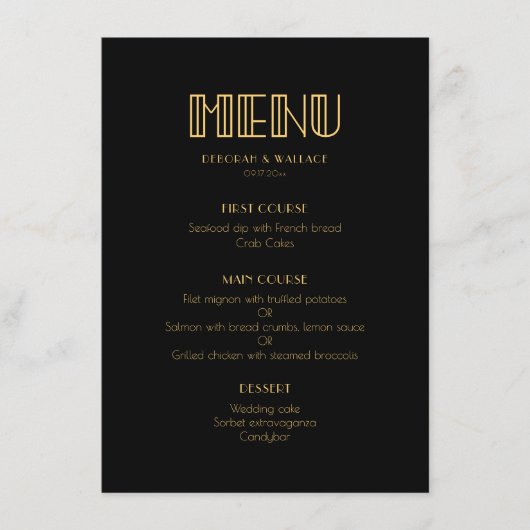  jaren '20 Art Deco eenvoudige bruiloft Menu (Voorkant)
