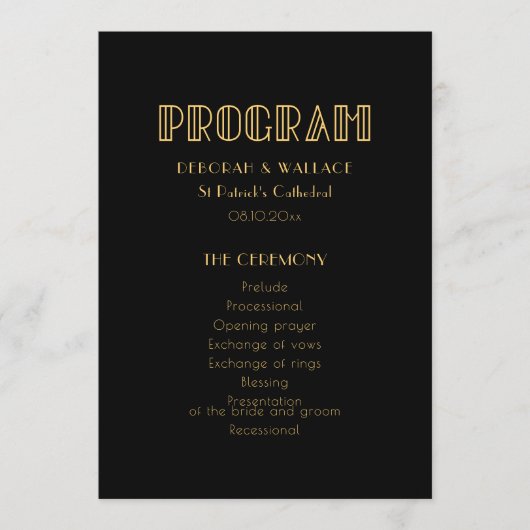  jaren '20 Art Deco eenvoudige bruiloft Programmakaart (Voorkant)