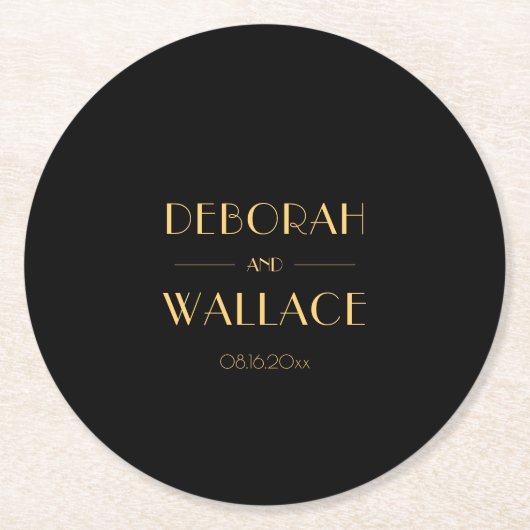  jaren '20 Art Deco eenvoudige bruiloft Ronde Kartonnen Onderzetter (Voorkant)