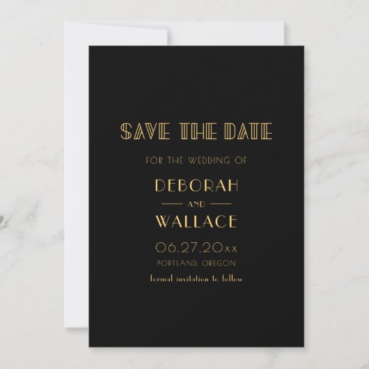 jaren '20 Art Deco eenvoudige bruiloft Save The Date (Voorkant)