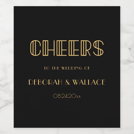  jaren '20 Art Deco eenvoudige bruiloft Wijn Etiket (Enkel label)