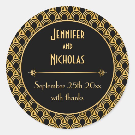 jaren '20 Art Deco Geometric Fans Pattern Ronde Sticker (Voorkant)