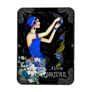 jaren '20 Blauwe Xmas Dress Vrouw Decoreren Magneet