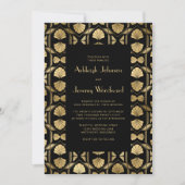  jaren '20 Deco Fan Pattern Zwart Goud Bruiloft Kaart (Voorkant)