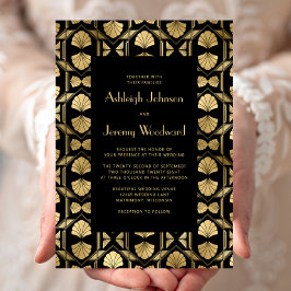  jaren '20 Deco Fan Pattern Zwart Goud Bruiloft Kaart
