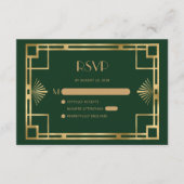  jaren '20 Deco Goud Lijst Groen Bruiloft RSVP Informatiekaartje (Voorkant)