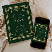  jaren '20 Deco Groen Goud Foto Bruiloft Save The Date