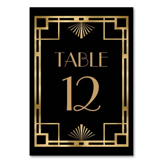 jaren '20 Deco Lijst Zwart Goud Bruiloft Kaart (Voorkant)