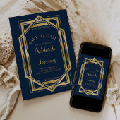 jaren '20 Deco Navy Blauw Goud Foto Bruiloft Save The Date