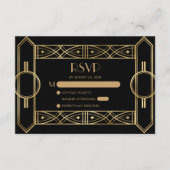  jaren '20 Deco Zwart Goud Bruiloft RSVP Informatiekaartje (Voorkant)