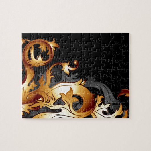 jaren '20 grote bloeit gatsby zwarte en bladgoud legpuzzel (Horizontaal)