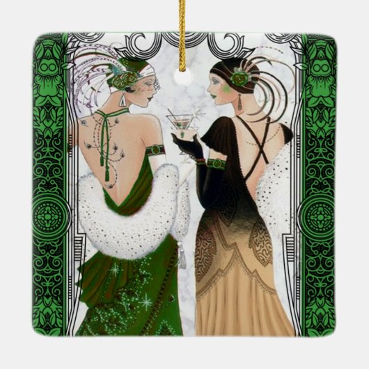 jaren '20 Kerst Martini Flapper Dames Keramisch Ornament (Achterkant)