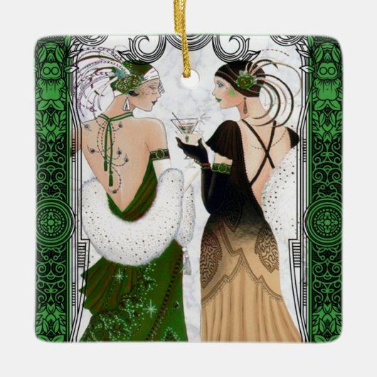  jaren '20 Kerst Martini Flapper Dames Keramisch Ornament (Voorkant)