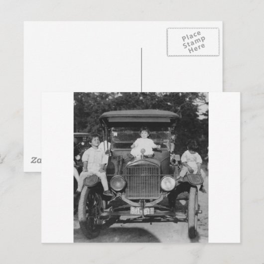 jaren '20 Kind op Auto Briefkaart (Voorkant / Achterkant)