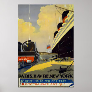 Jaren 20 Parijs Le Havre New York - Vintage Stijl Poster