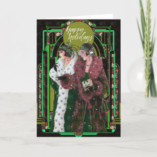 jaren '20 Vrouwen in Bontjassen Feestdagen Kaart