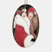  jaren '20 Vrouwen in Winterjassen Keramisch Ornament (Links)