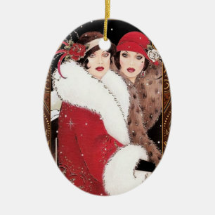  jaren '20 Vrouwen in Winterjassen Keramisch Ornament