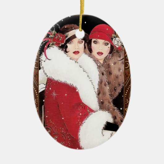  jaren '20 Vrouwen in Winterjassen Keramisch Ornament (Voorkant)