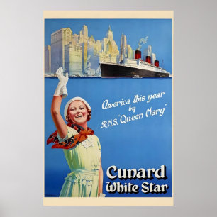 Jaren 30 Cunard White Star Line - RMS Queen Mary Poster