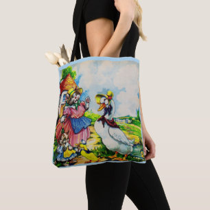 jaren 30 mama poes kat en baby poes bezoeken eende tote bag