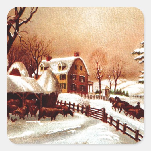  jaren '30 Winter Country Scene Vierkante Sticker (Voorkant)