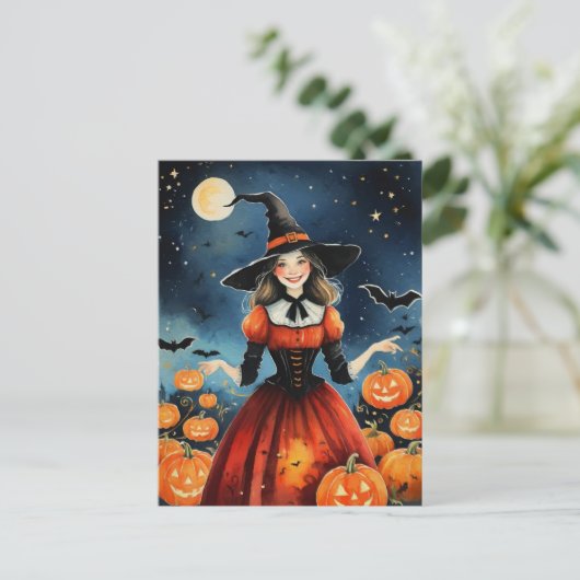  jaren 40 Halloween Schattigee heks Briefkaart (Staand voorkant)