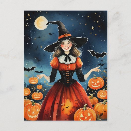  jaren 40 Halloween Schattigee heks Briefkaart (Voorkant)