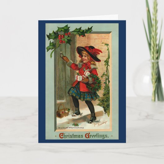  jaren 40 Retro Kerstmeisje Kaart (Voorkant)