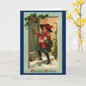  jaren 40 Retro Kerstmeisje Kaart (Gele Bloem)