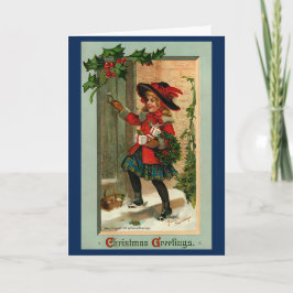 jaren 40 Retro Kerstmeisje Kaart