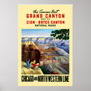 Jaren 50 Bezoek Grand Canyon Zion Bryce Retro Stij Poster