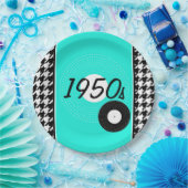  jaren '50, blauwgroen, zwart en wit, ingecheckt papieren bordje (Feest)