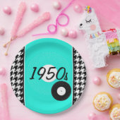  jaren '50, blauwgroen, zwart en wit, ingecheckt papieren bordje (Feest)