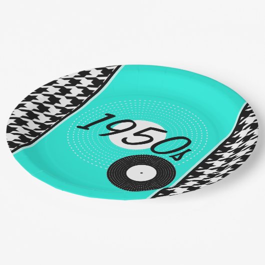 jaren '50, blauwgroen, zwart en wit, ingecheckt papieren bordje (Gekanteld)