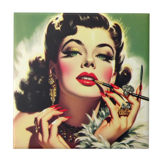  jaren 50 Glamour Meisje Tegeltje (Voorkant)