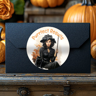 jaren 50 heks met zwarte katten Halloween Ronde Sticker