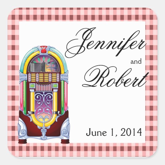 jaren '50  Jukebox Envelope Seal Vierkante Sticker (Voorkant)