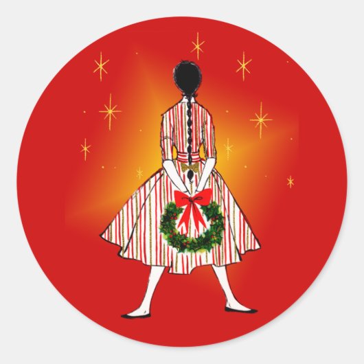  jaren 50 Kerstmeisje Ronde Sticker (Voorkant)
