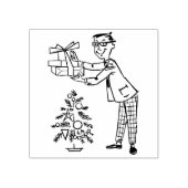  jaren 50 Man met Cadeaus en kerstboom Rubberstempel (Afrduk)