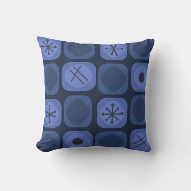 jaren '50: 'Mod Art Soft Cubes Navy Blue' Kussen (Voorkant)