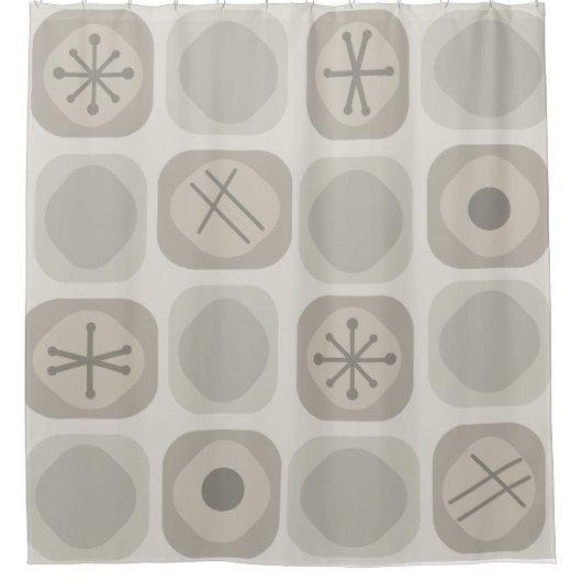 jaren '50: 'Mod Art Soft Cubes Taupe' Douchegordijn (Voorkant)