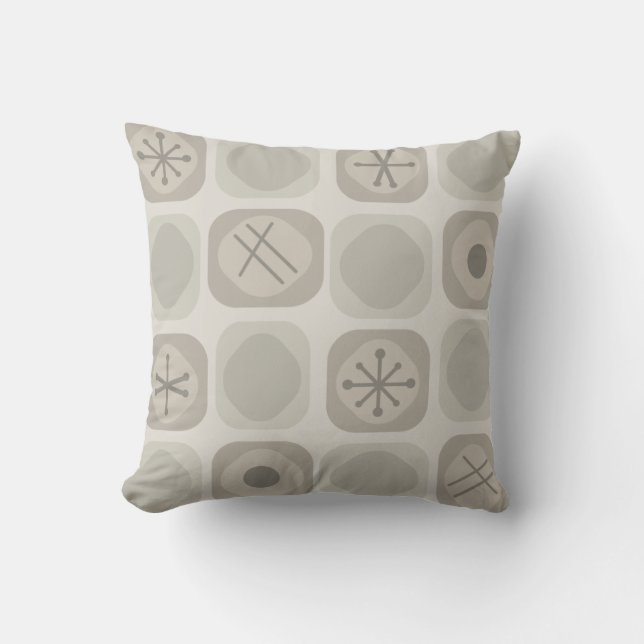 jaren '50: 'Mod Art Soft Cubes Taupe' Kussen (Voorkant)