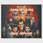  jaren 50 Oranje en zwarte Mid-Century Halloween Cadeaupapier (Vlak)