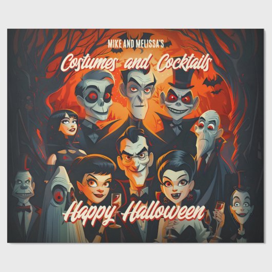  jaren 50 Oranje en zwarte Mid-Century Halloween Cadeaupapier (Vlak)