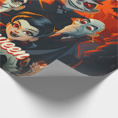  jaren 50 Oranje en zwarte Mid-Century Halloween Cadeaupapier (Hoek)