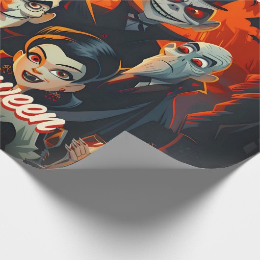  jaren 50 Oranje en zwarte Mid-Century Halloween Cadeaupapier (Hoek)